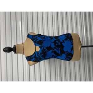 Y2K Blue and Black Floral Top with Crisscross Back